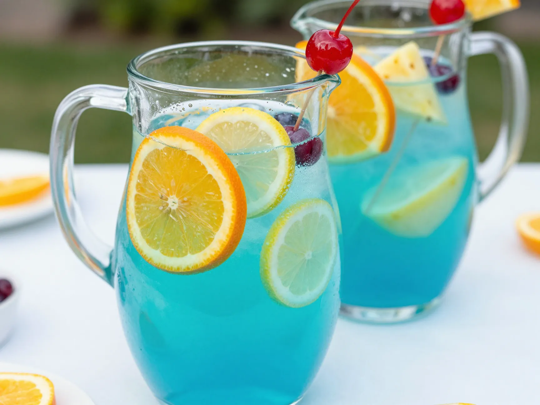 Blue shoe mocktail punch white cranberry juice berry garnishes