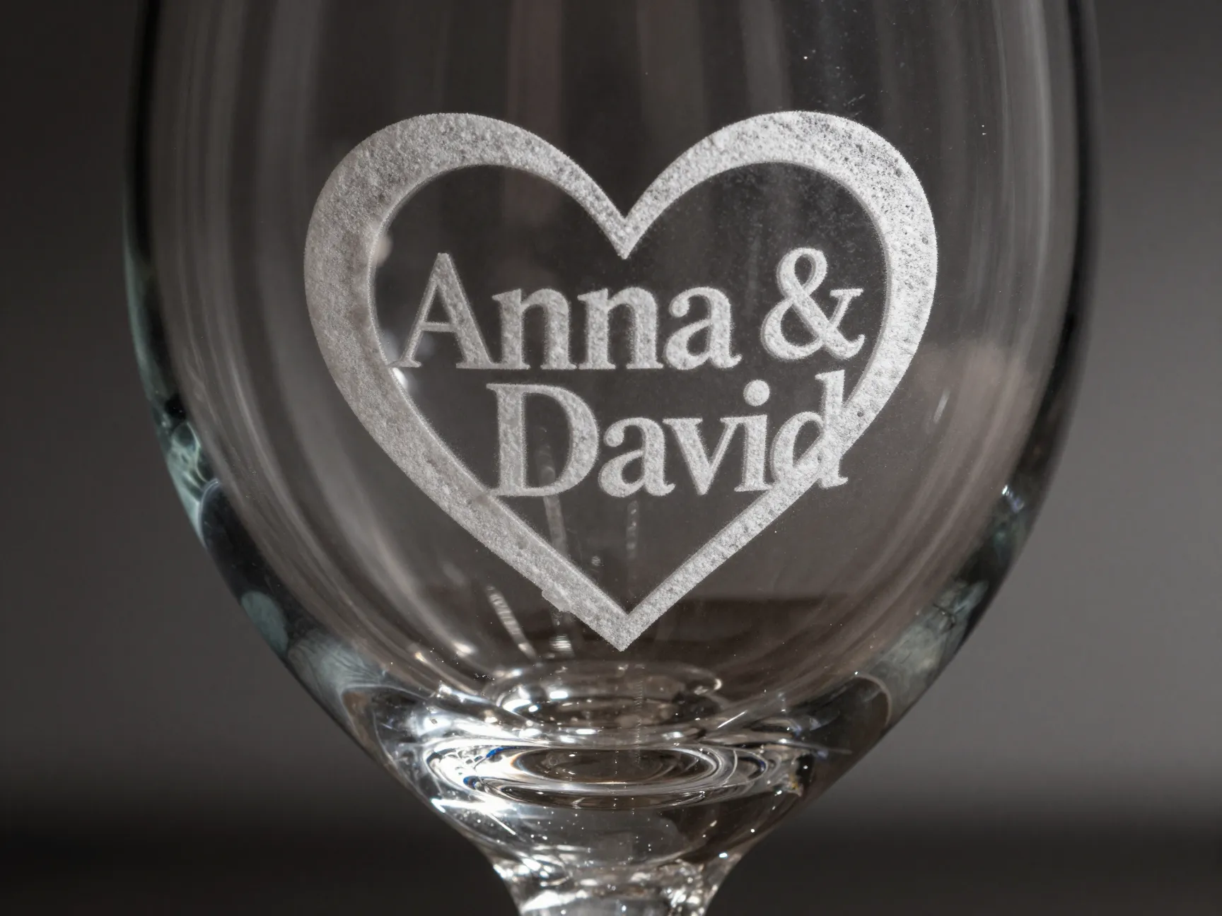 Sand carved waterford crystal bride groom names heart design
