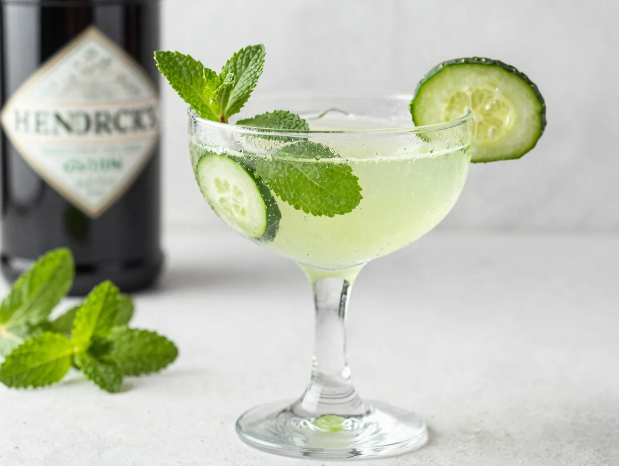 Cucumber southside cocktail with mint garnish