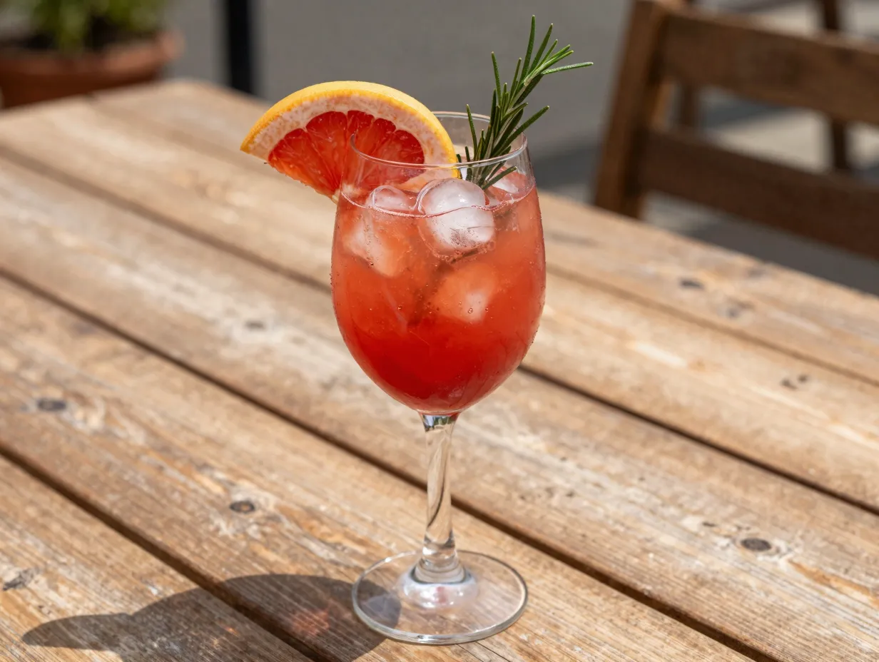 Non alcoholic tinto de verano grapefruit rosemary glass