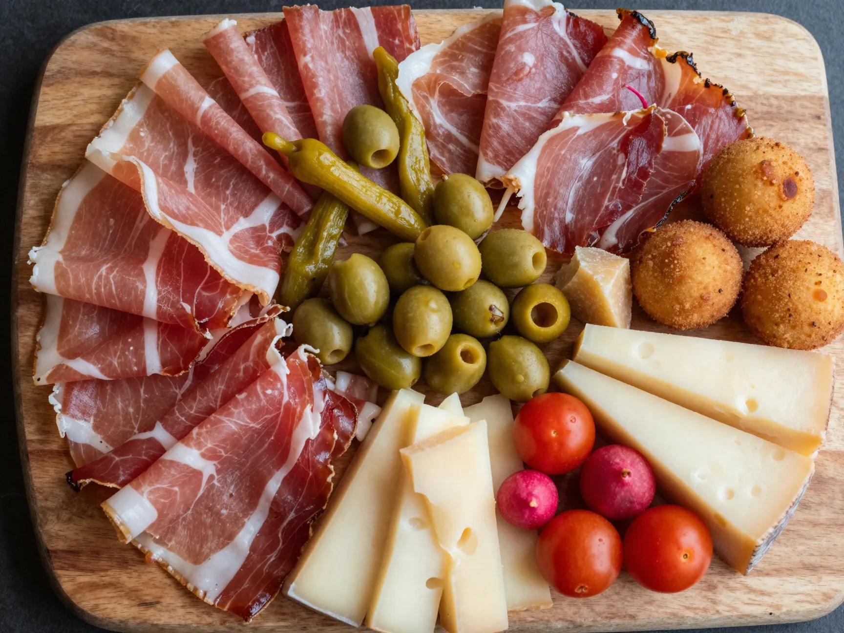 A northern italian style grazing board with cured meats and cheeses