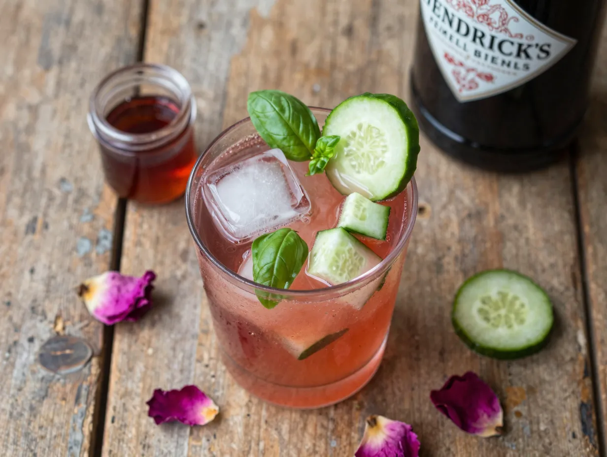 Hendricks rose and cucumber smash cocktail