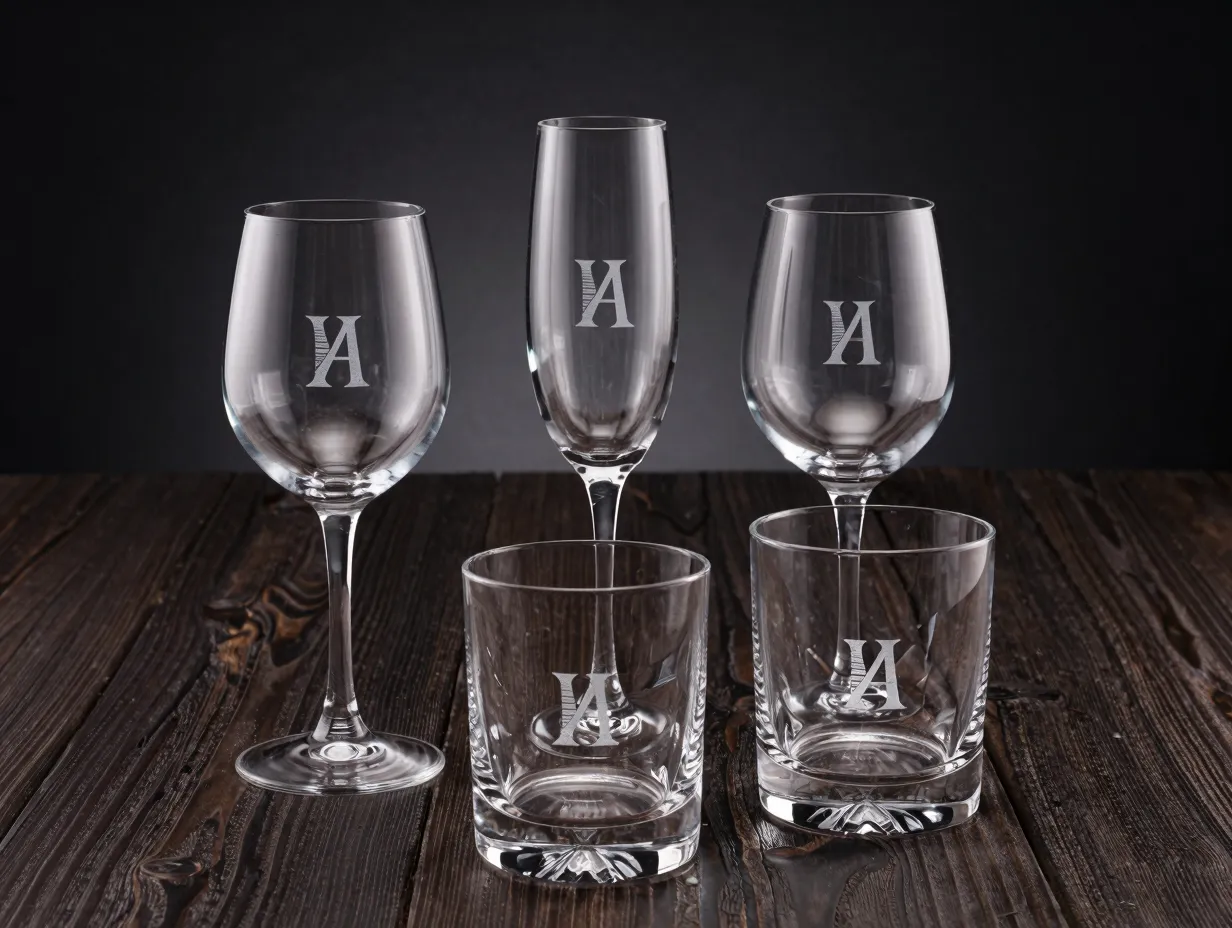 Sand carved engraved wedding gift collection whiskey flute wine glass set