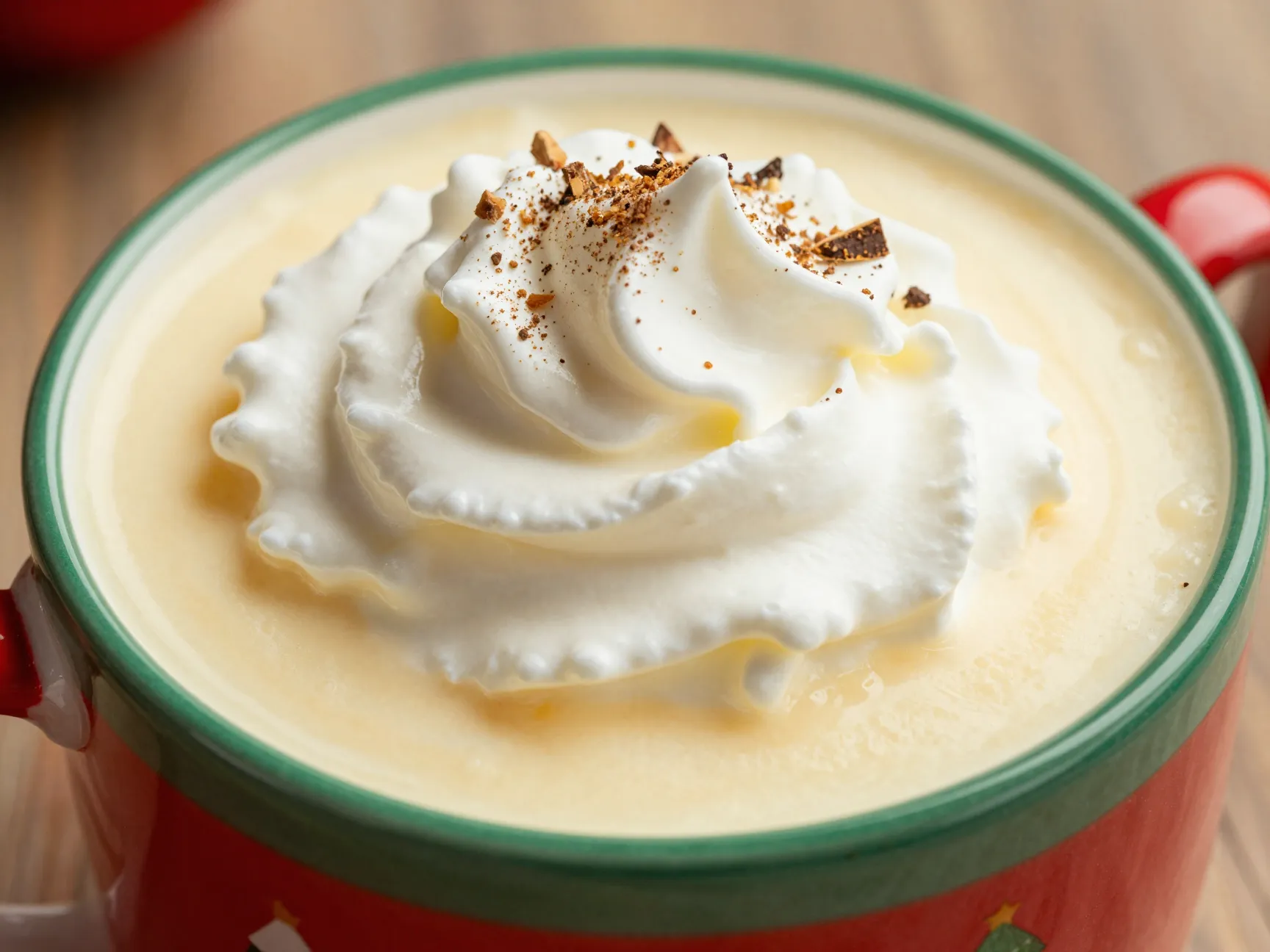 Vanilla spiced eggnog mug whipped cream fresh nutmeg