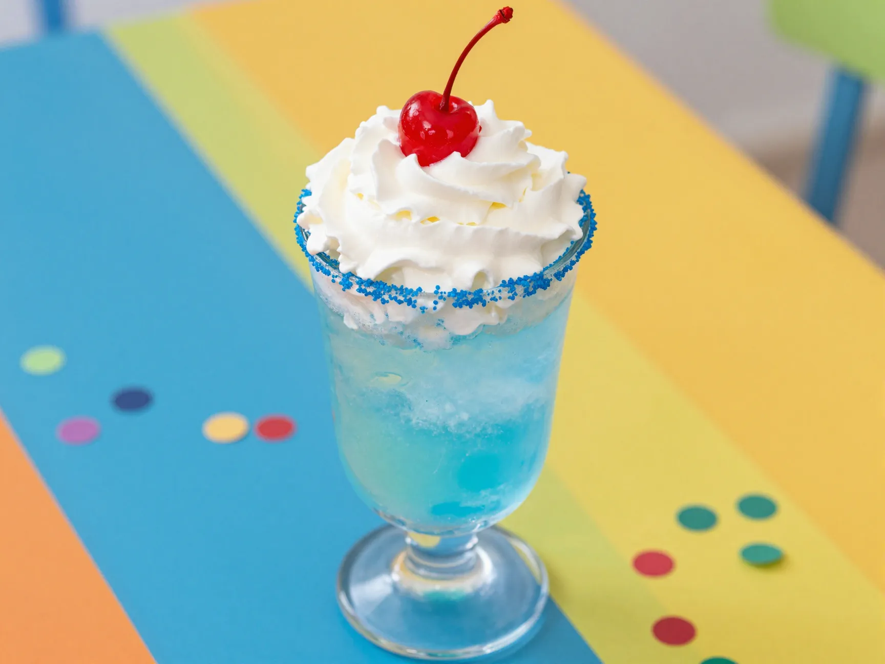 Whimsical smurf punch blue soda whipped cream topping