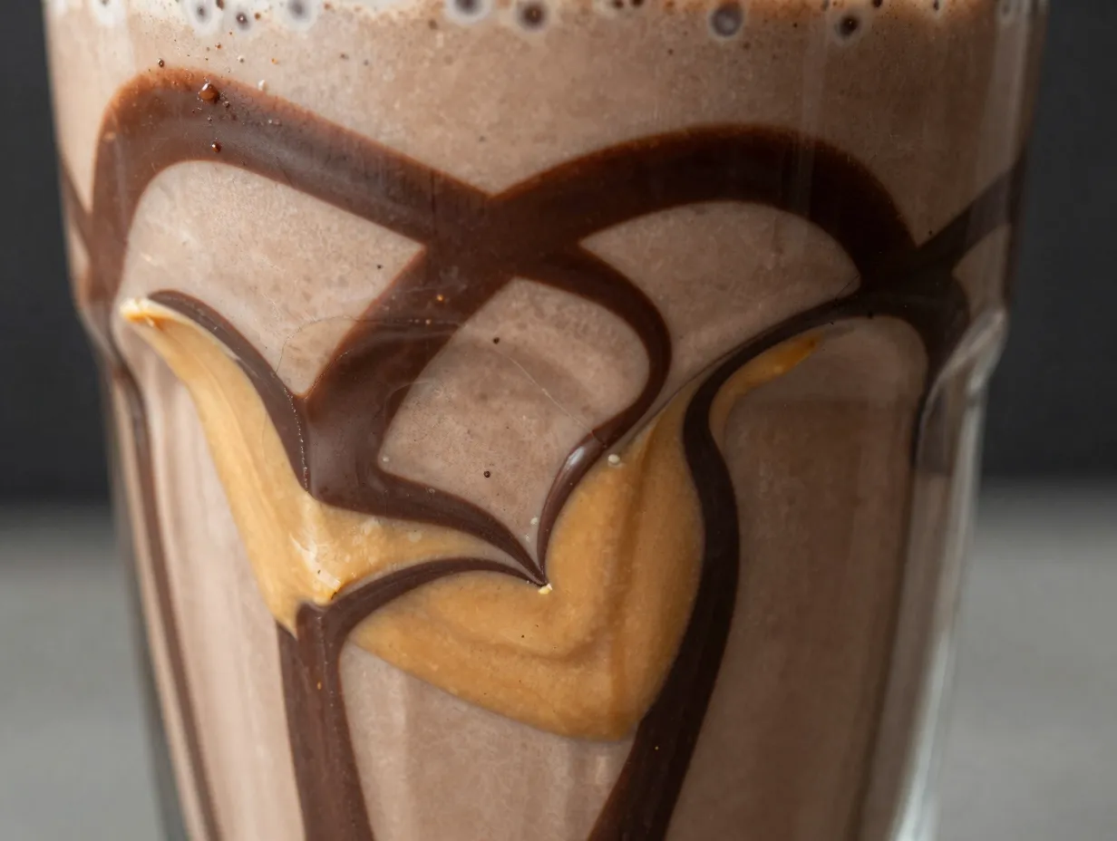 Chocolate peanut butter slushie with swirled glass interior