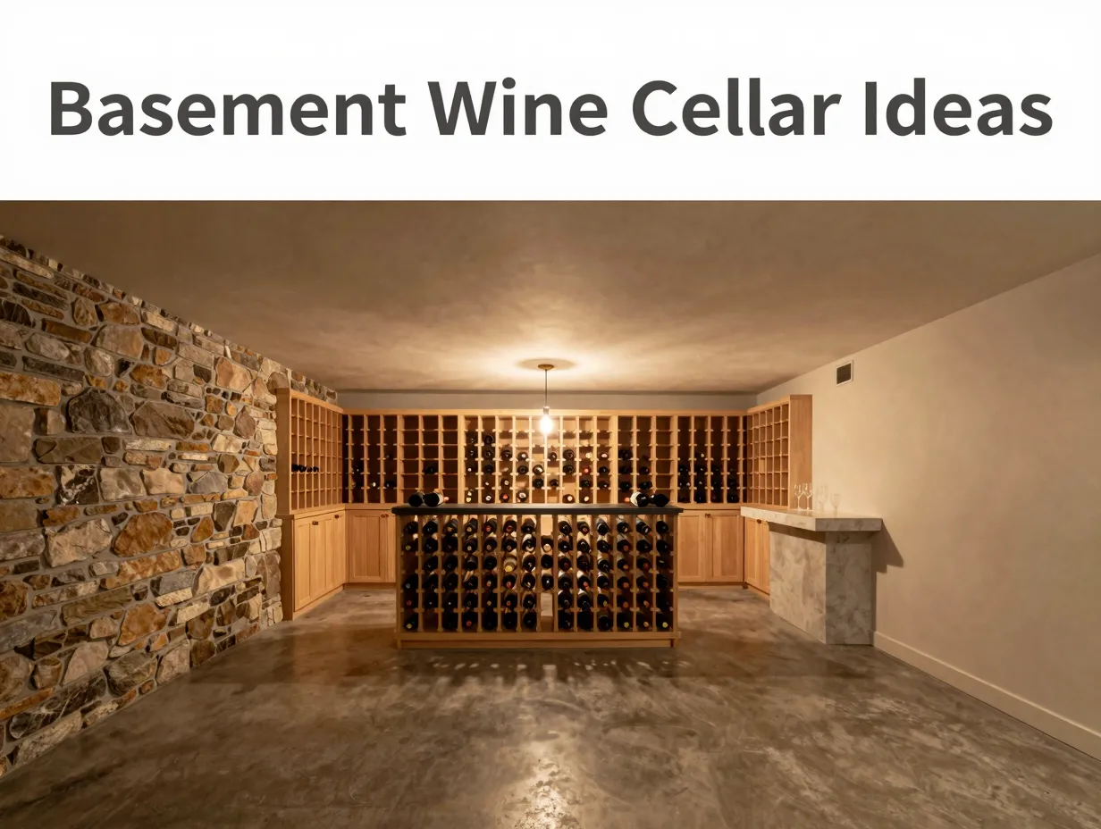 Elegant basement wine cellar stone wall oak racks lighting