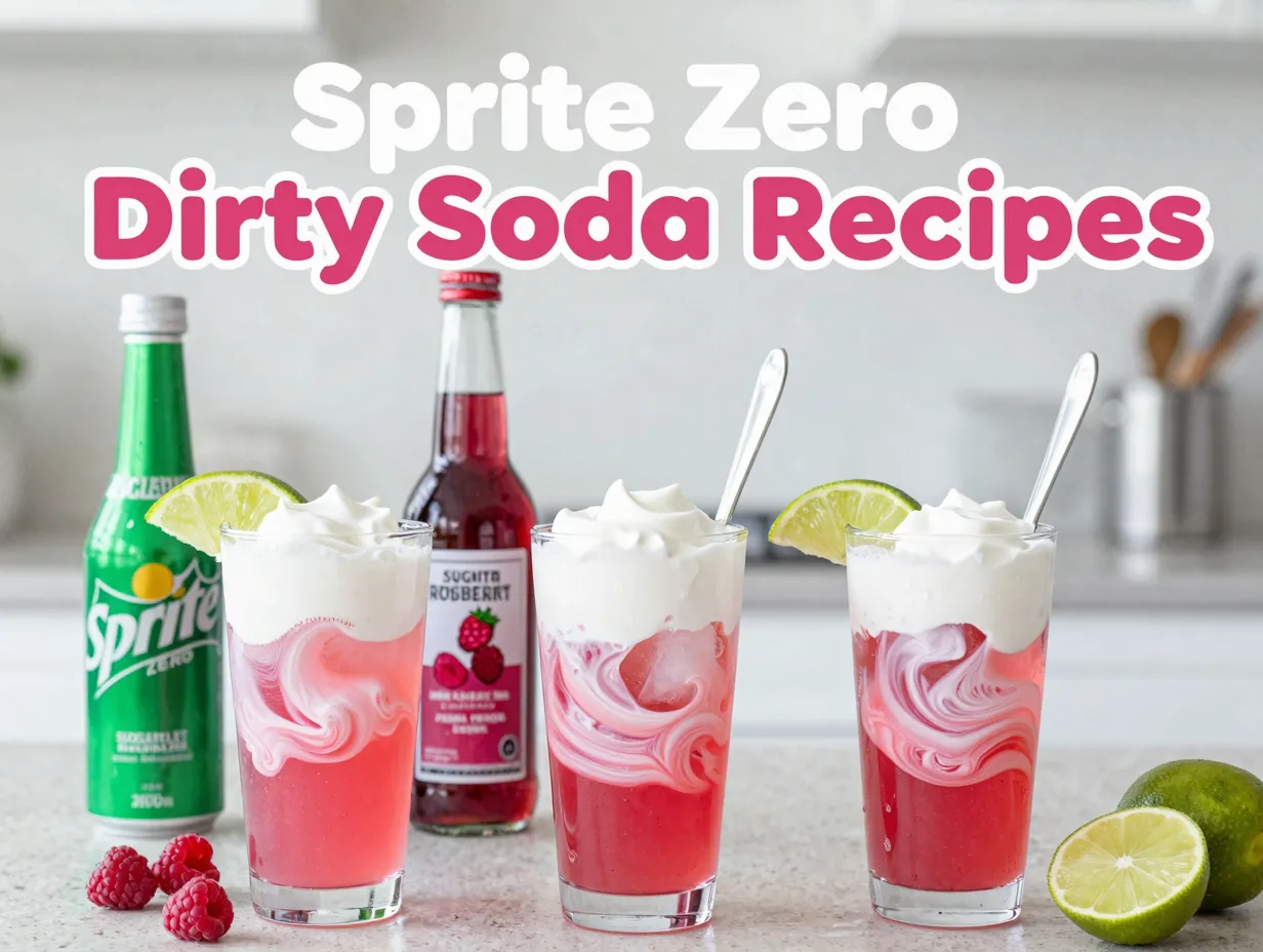 Sprite zero can sugar free syrups floating coconut cream fresh fruit ice
