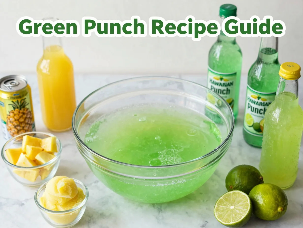 Vibrant green punch recipe ingredients flat lay celebratory