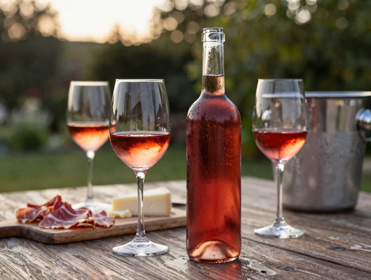 Light body red wine year round summer garden evening scene