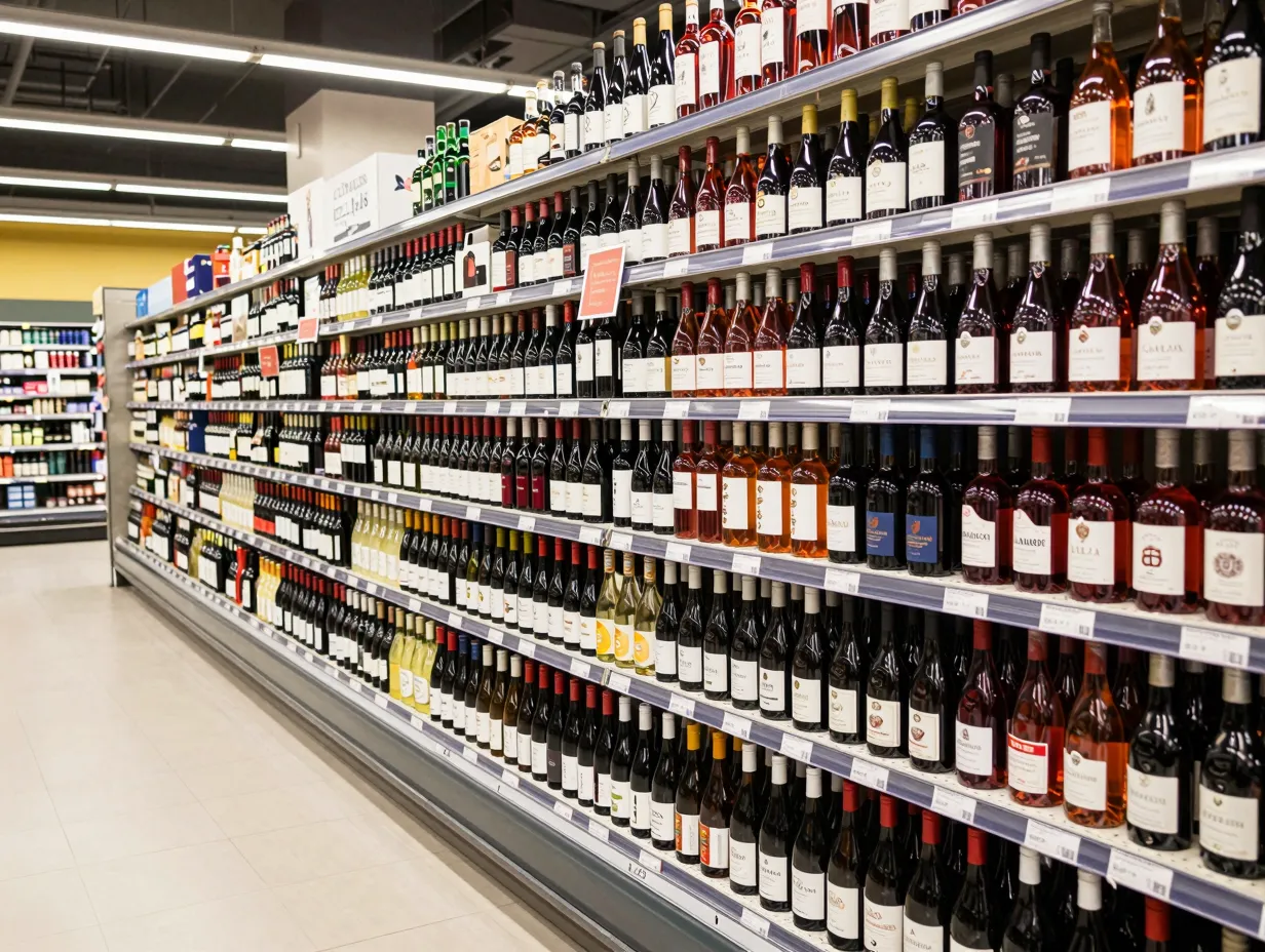 Supermarket refrigerated aisle showcasing chillable red wines