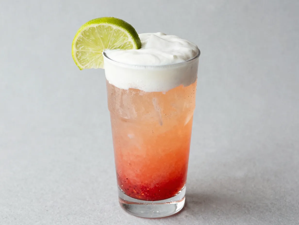 Guava strawberry sprite zero topped with coconut cream and lime