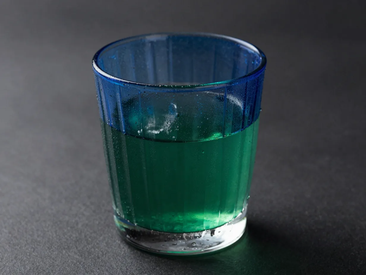 Jewel toned cocktail in textured cobalt blue ribbed glass