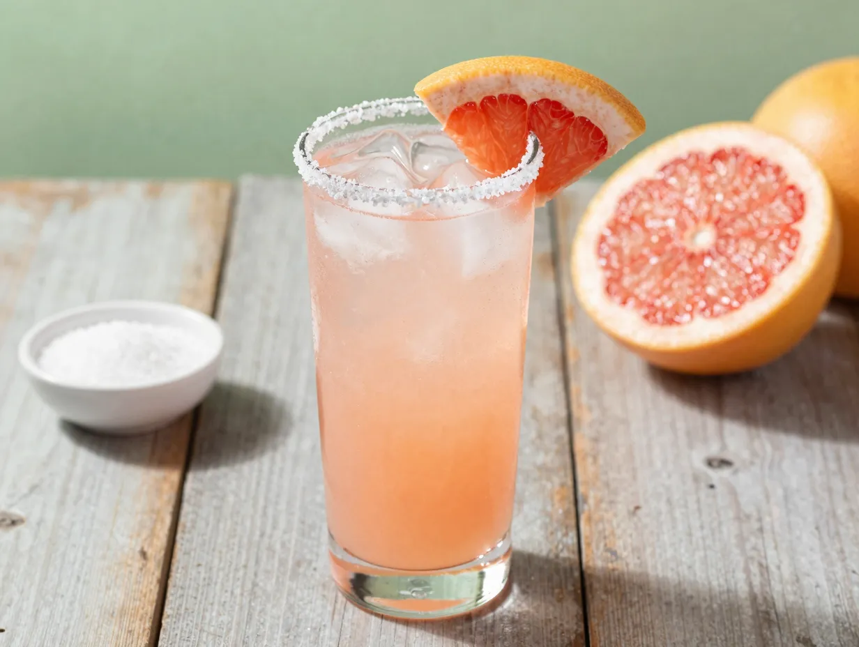 Zero proof paloma salted rim grapefruit wedge