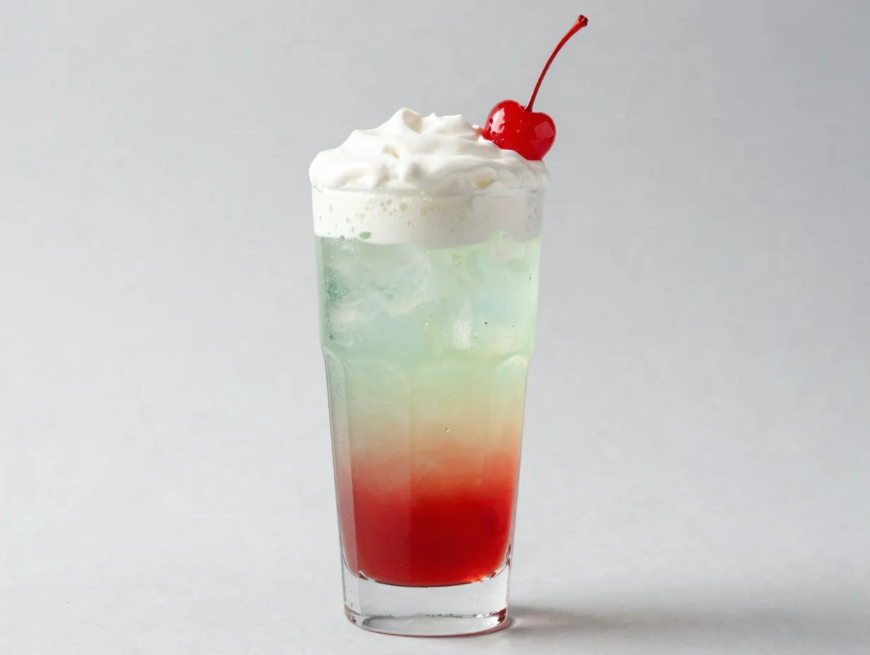 Shirley temple sprite zero with red syrup cream and a cherry