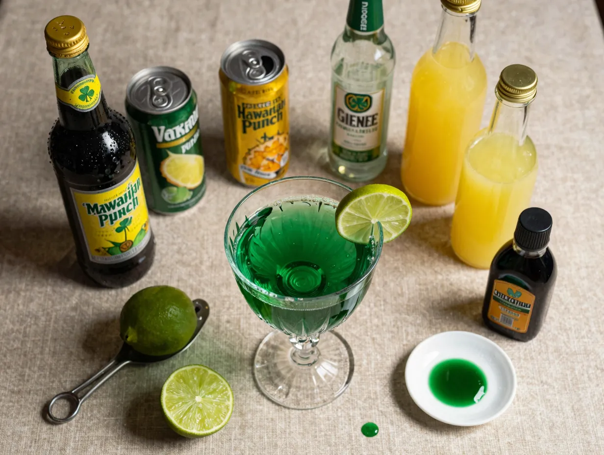 St patricks day emerald green punch with fresh lime garnish