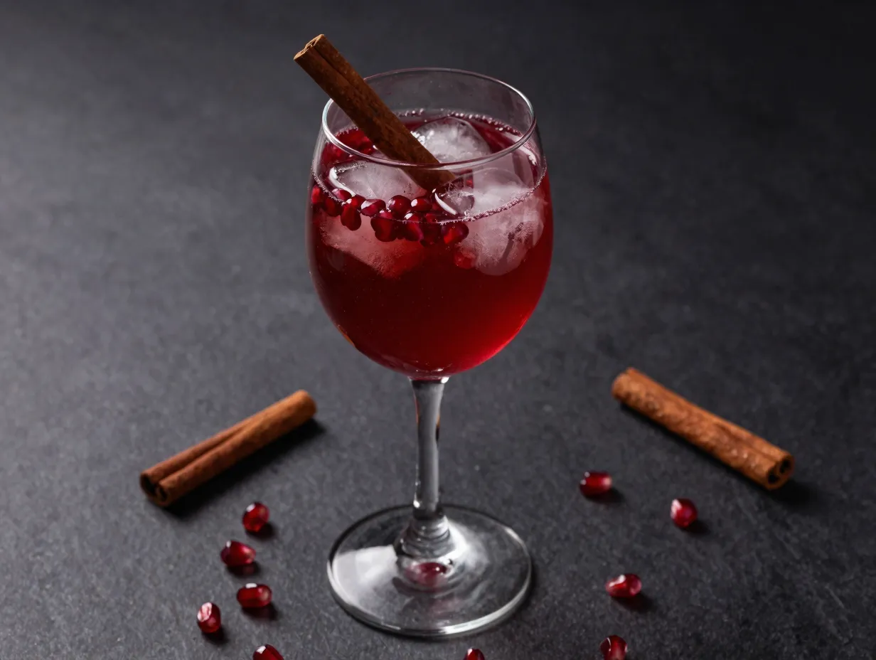 Elegant pomegranate cinnamon mocktail stemmed glass