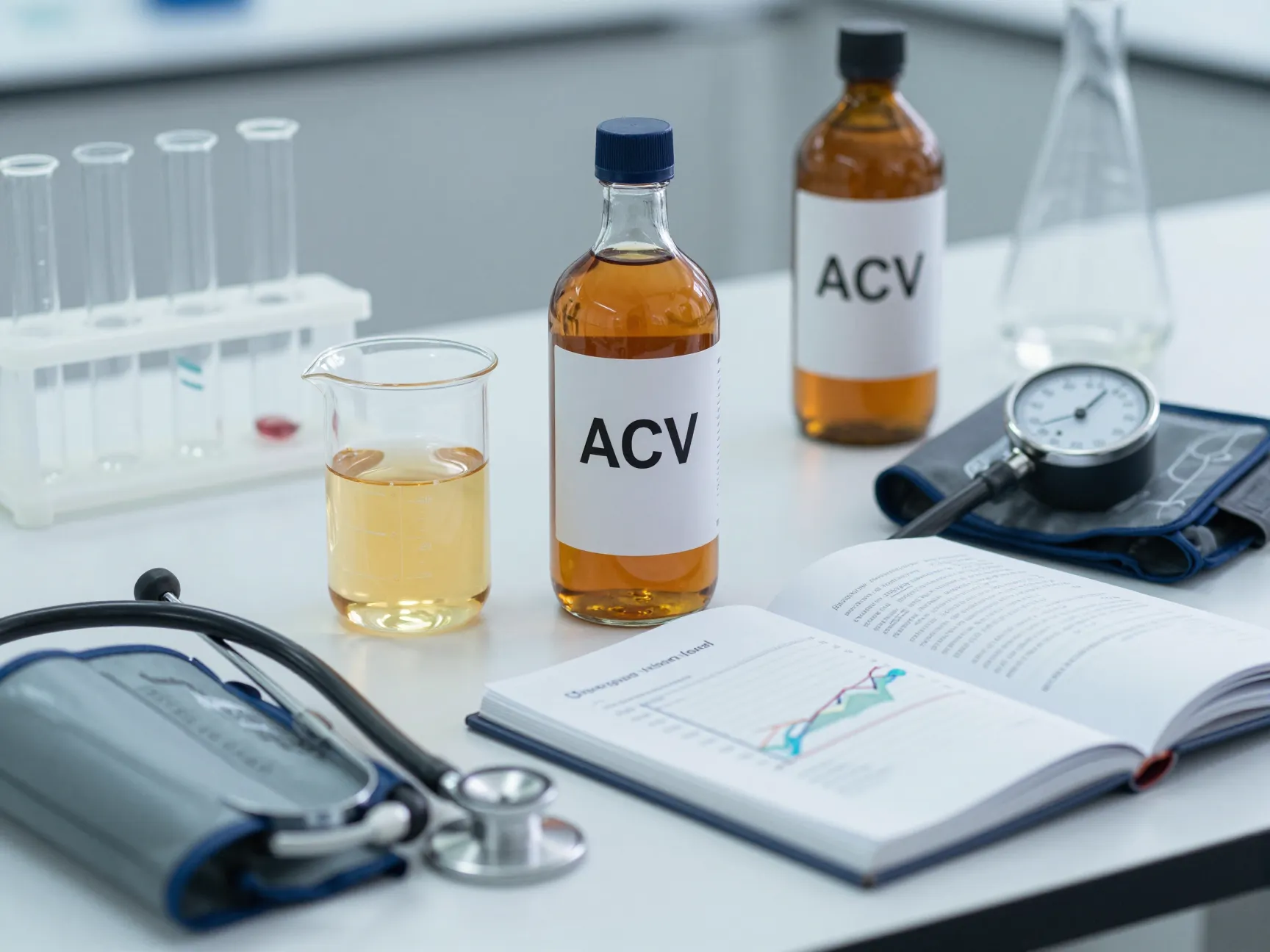 Heart health markers apple cider vinegar research beakers laboratory
