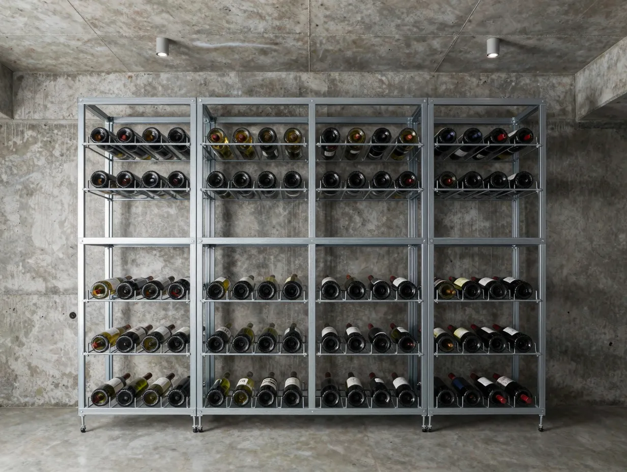 Modular metal racking system industrial contemporary basement cellar