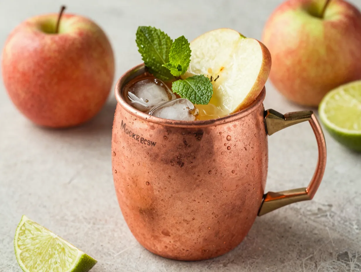 Apple moscow mule mocktail copper mug garnish