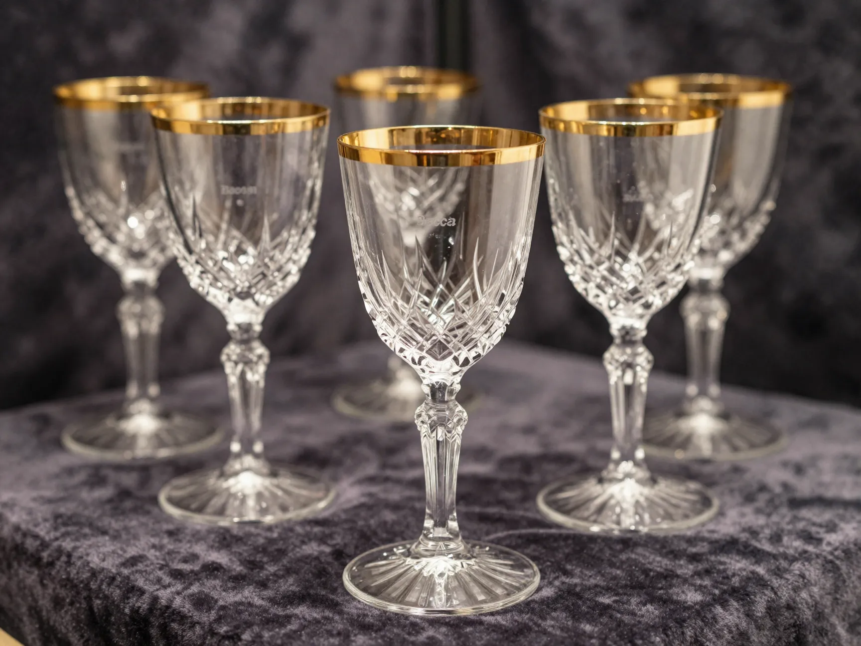 Baccarat vienne gold rim intricate vintage crystal wine glasses