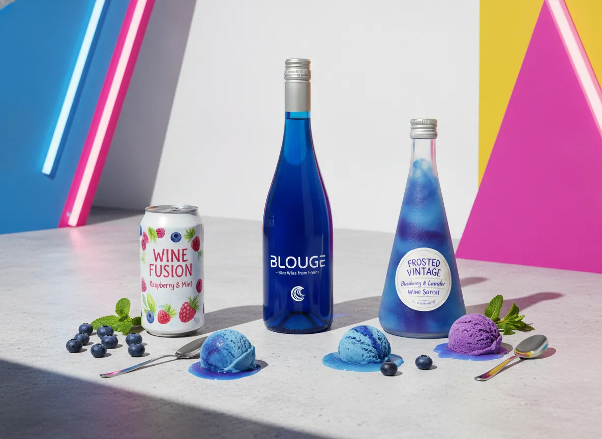 Innovative wine products blue wine sorbet flavors canned formats