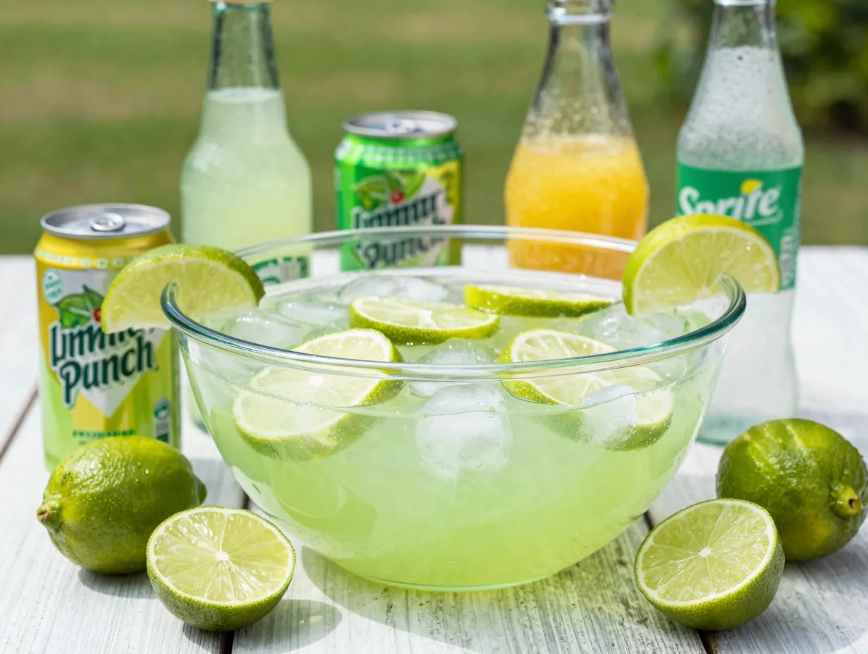 Lime green punch with limeade concentrate and fresh lime slices