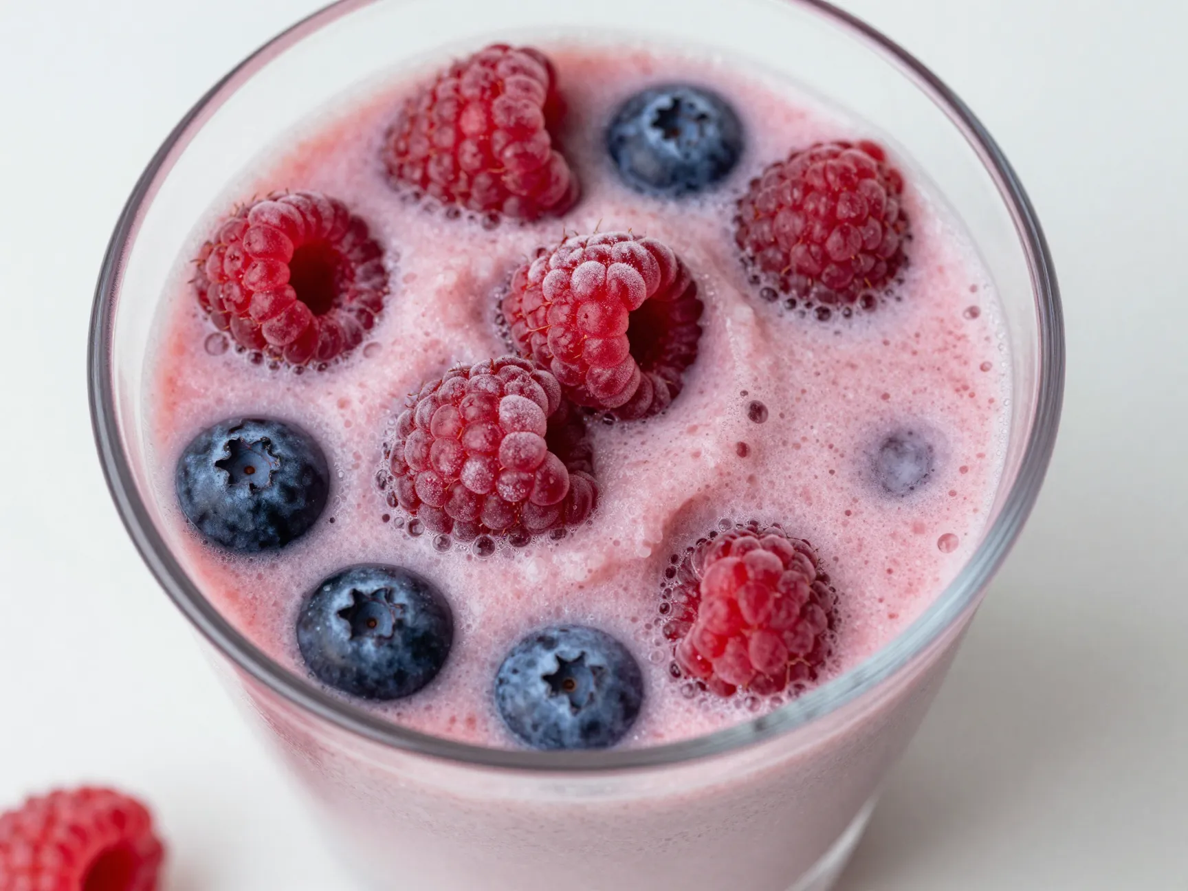 Sugar free sparkling berry slushie with frozen raspberries blueberries