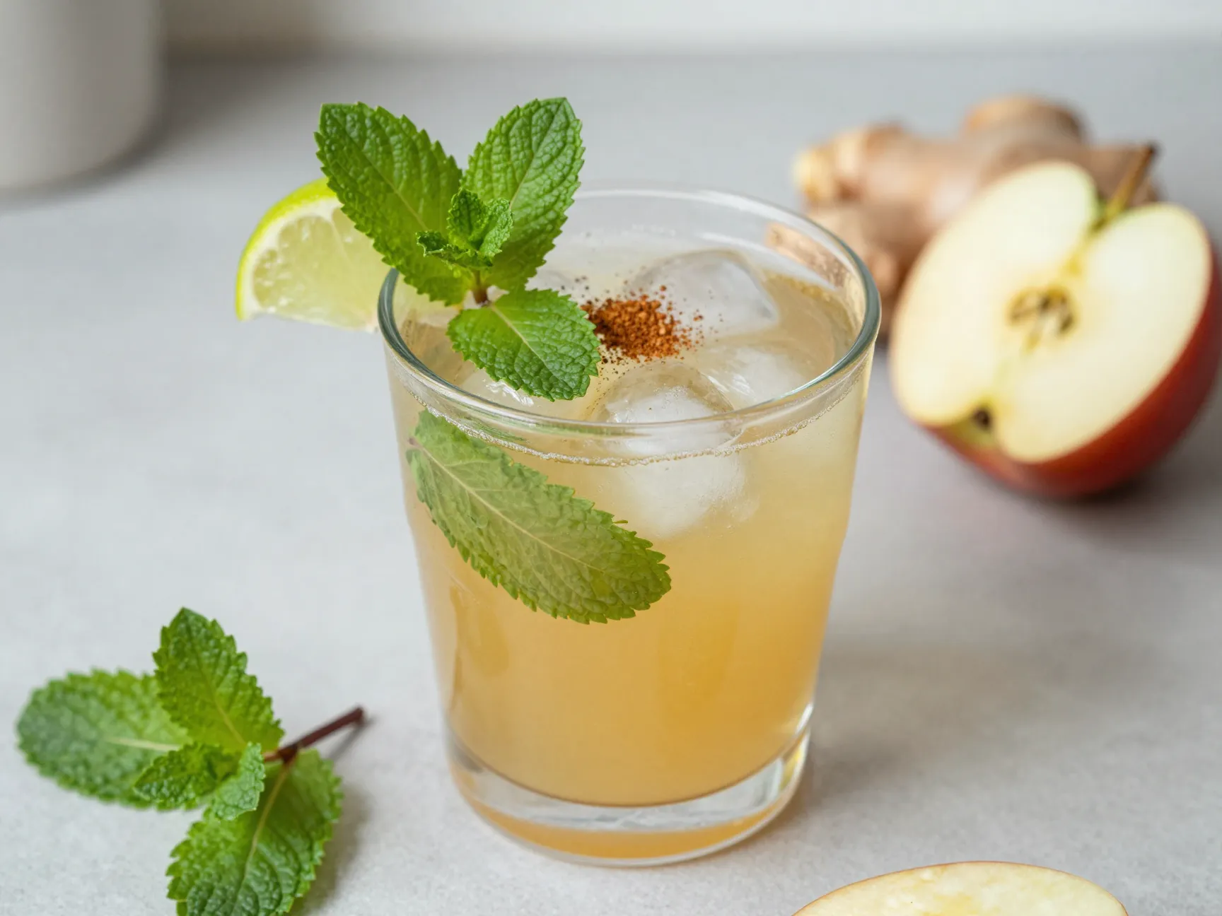 Apple ginger fizz mocktail mint lime garnish