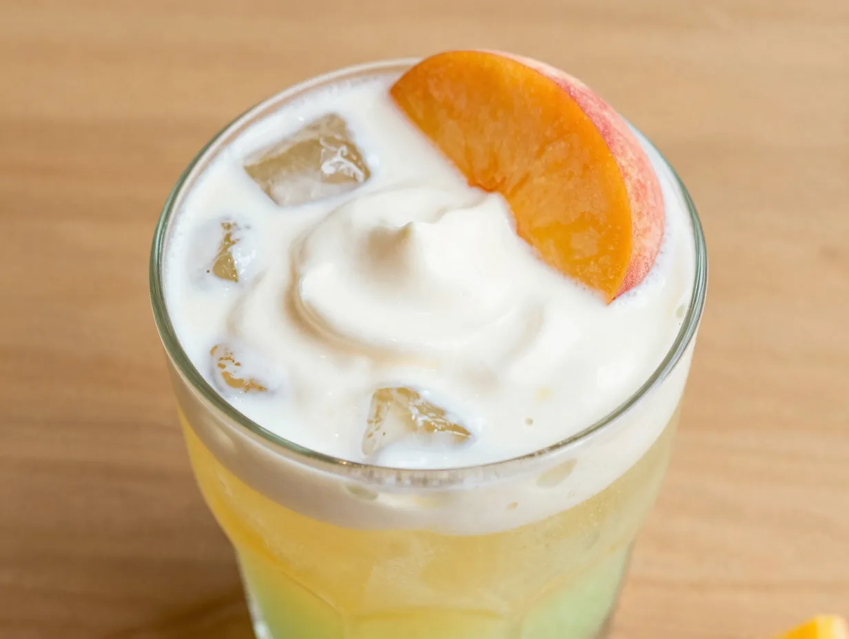 Vanilla peach sprite zero with rich cream and a peach slice