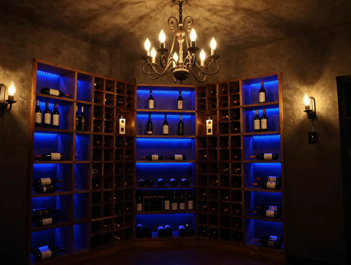 Ambient lighting feature cellar led strips wrought iron chandelier