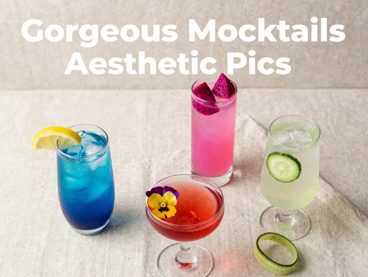 Indigo dragonfruit hibiscus cucumber mocktails flat lay aesthetic