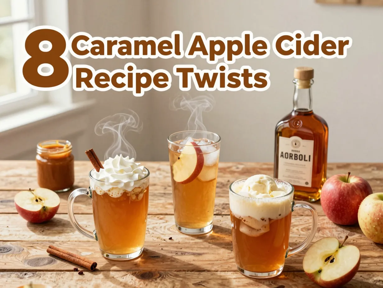 Three caramel cider variations hot iced spiked flat lay
