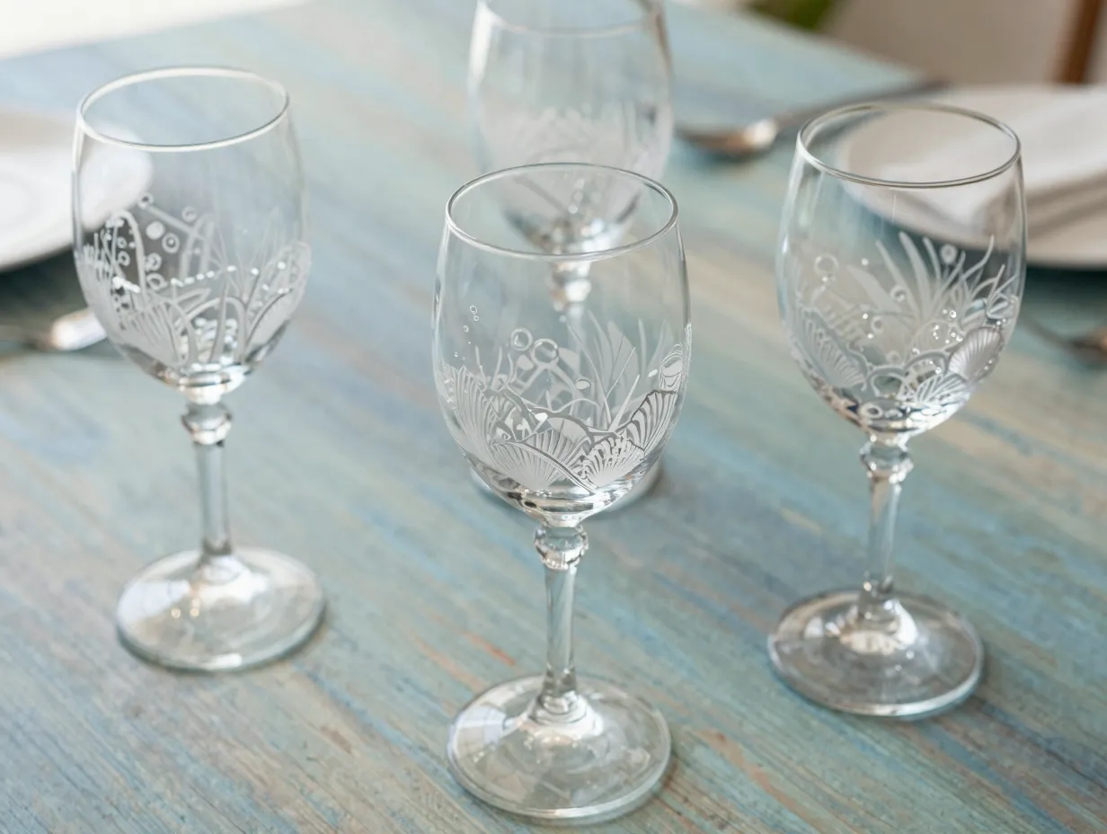Sand engraved scallop shell crystal wine glass dining table setting