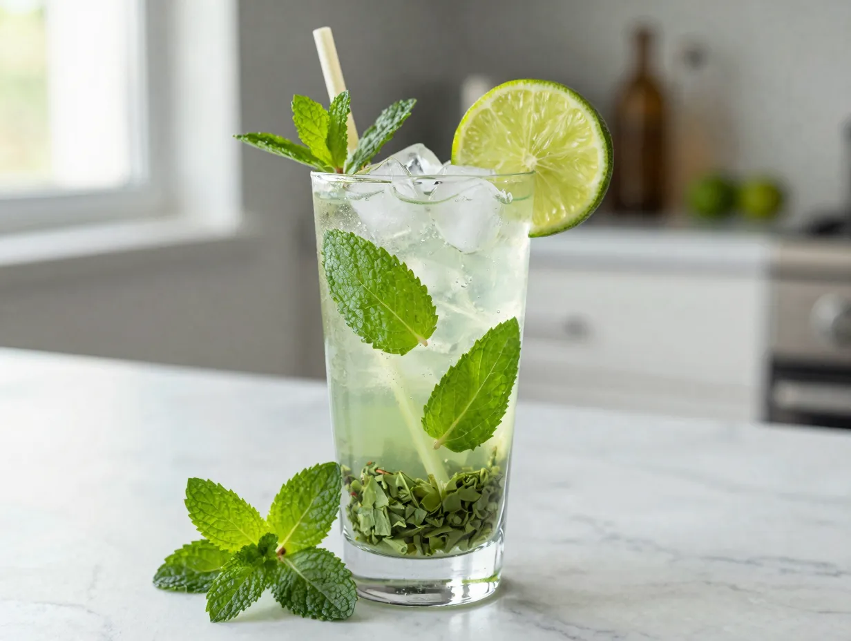 Keto mojito with fresh mint lime