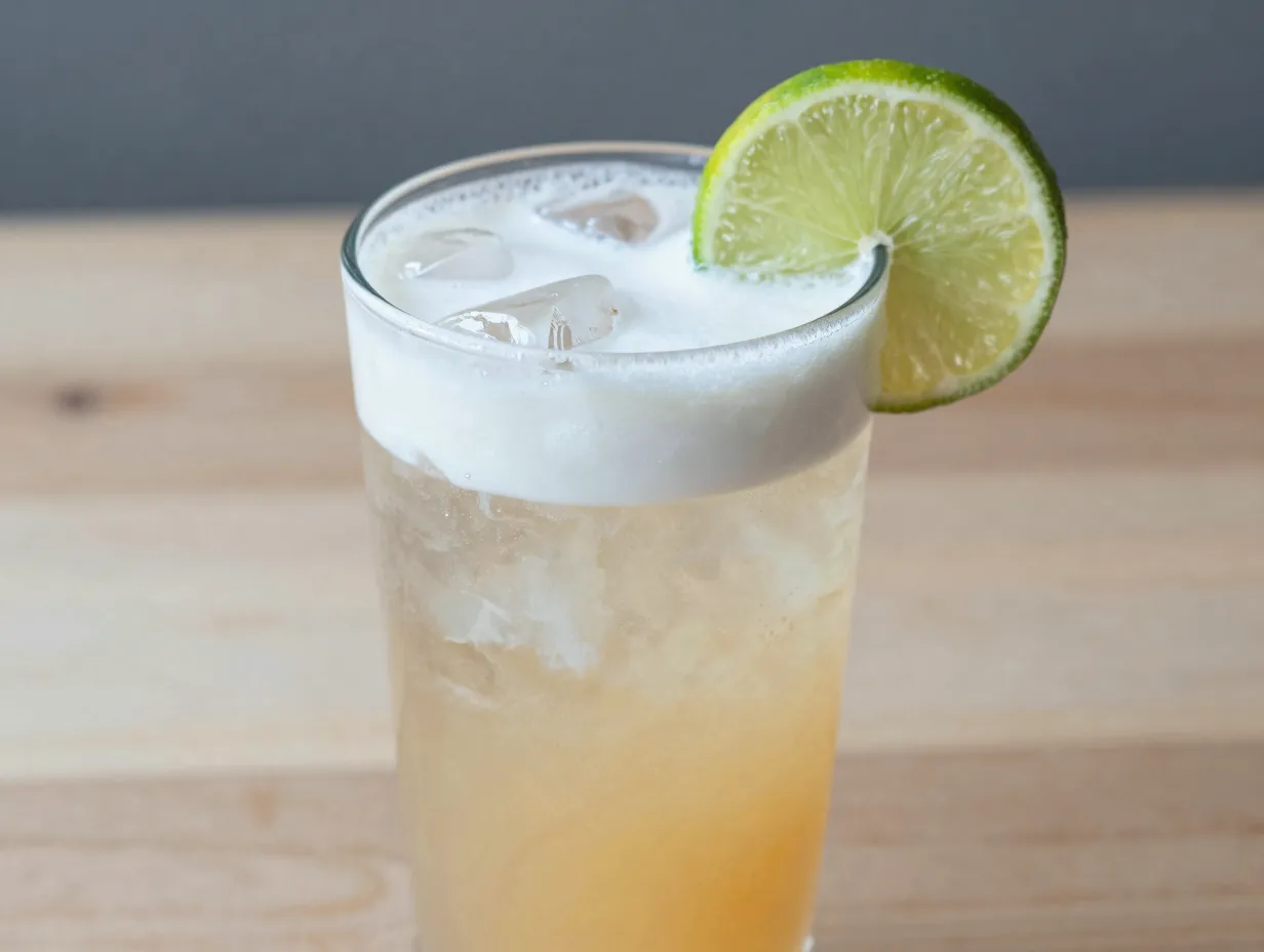 Layered coconut diet coke lime garnish in tall glass