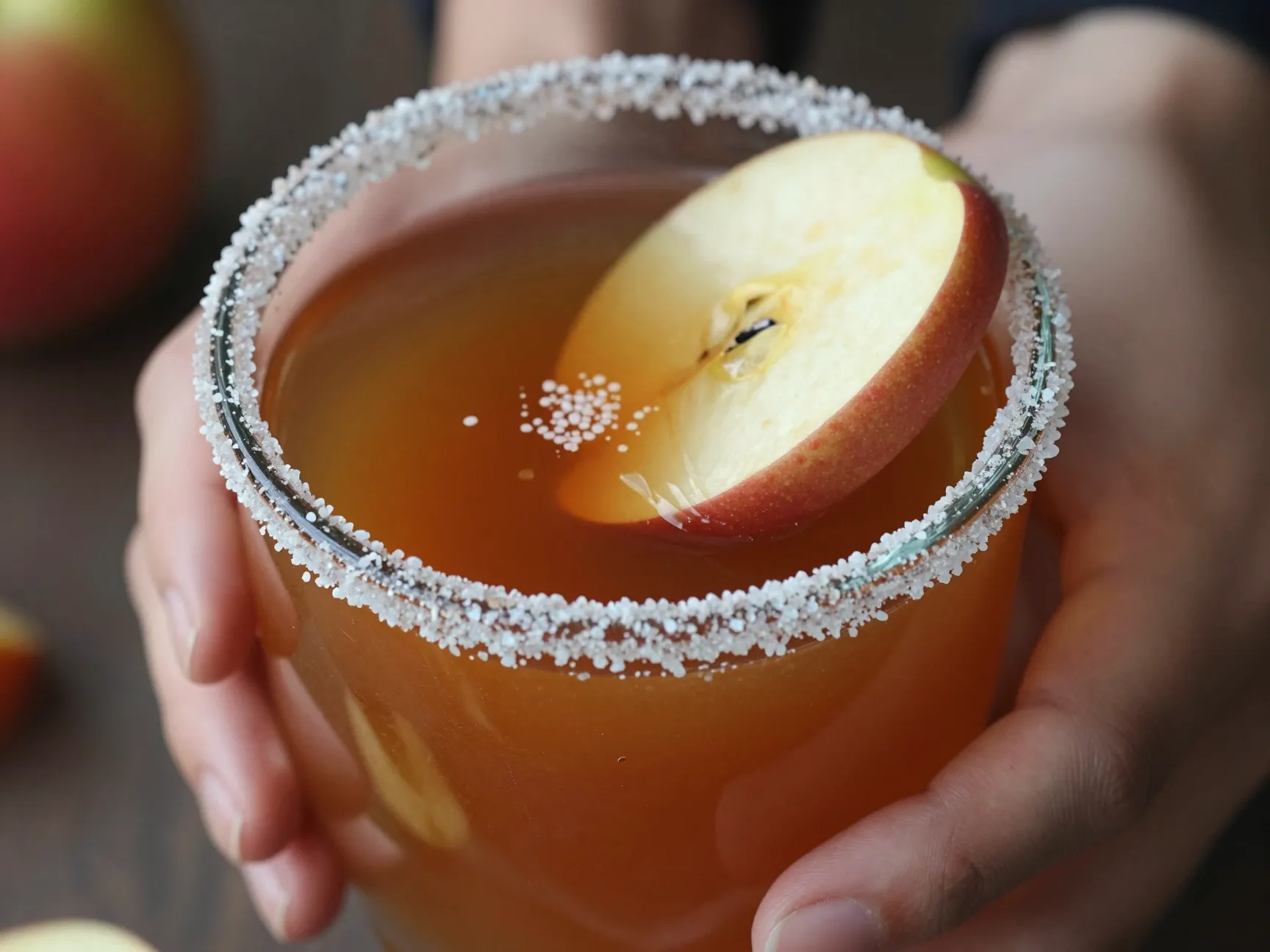 Salted caramel apple cider mug with sugar salt rim