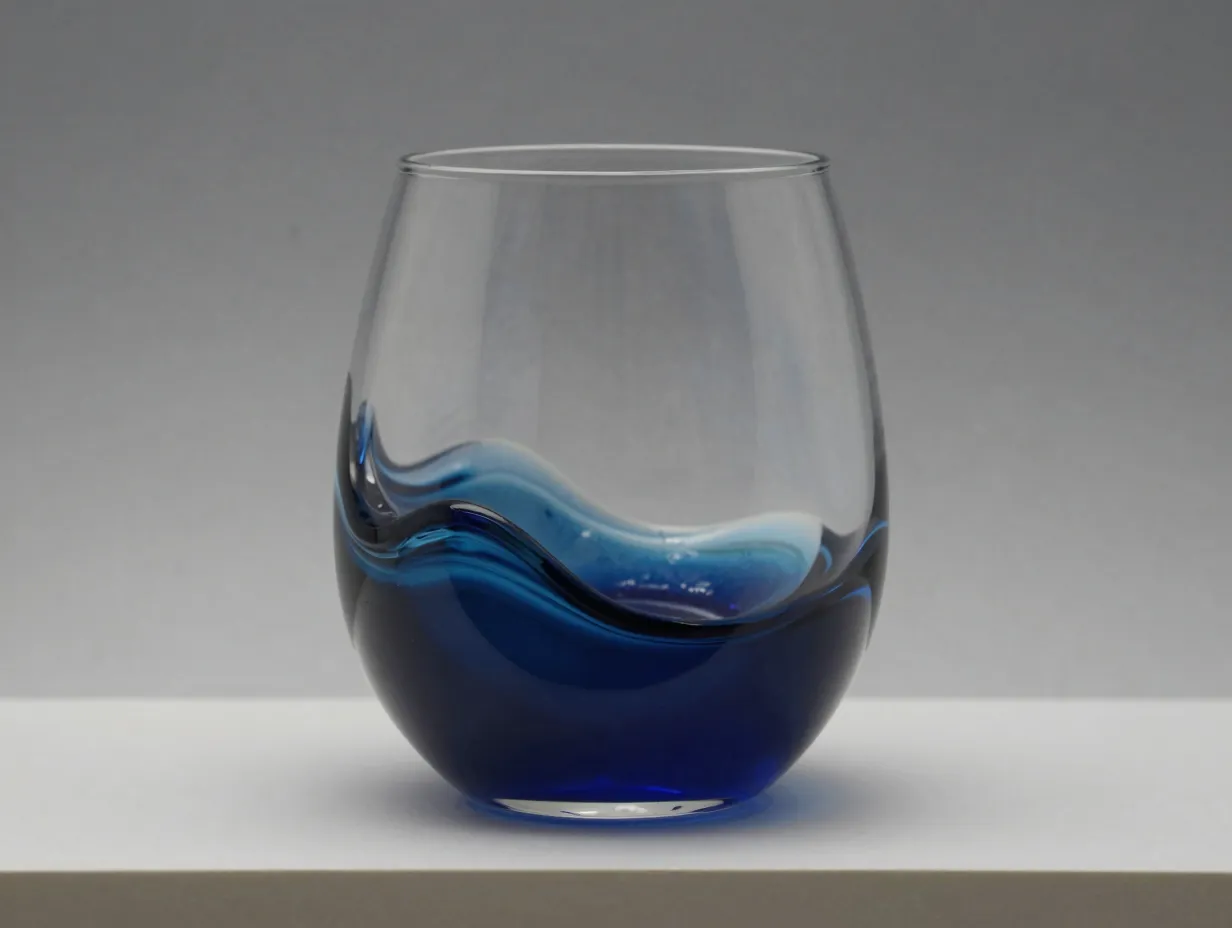 Handcrafted resin wave stemless wine glass sculptural art display