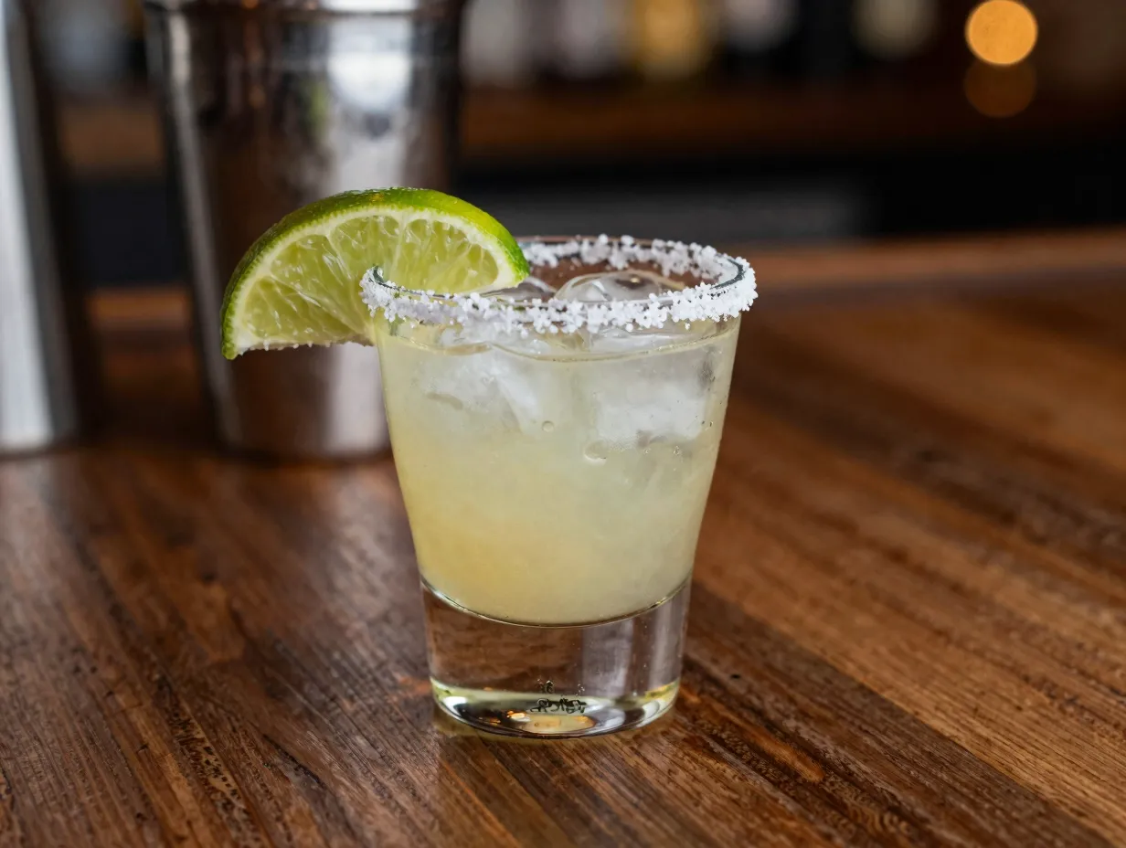 Keto margarita with salt rimmed glass