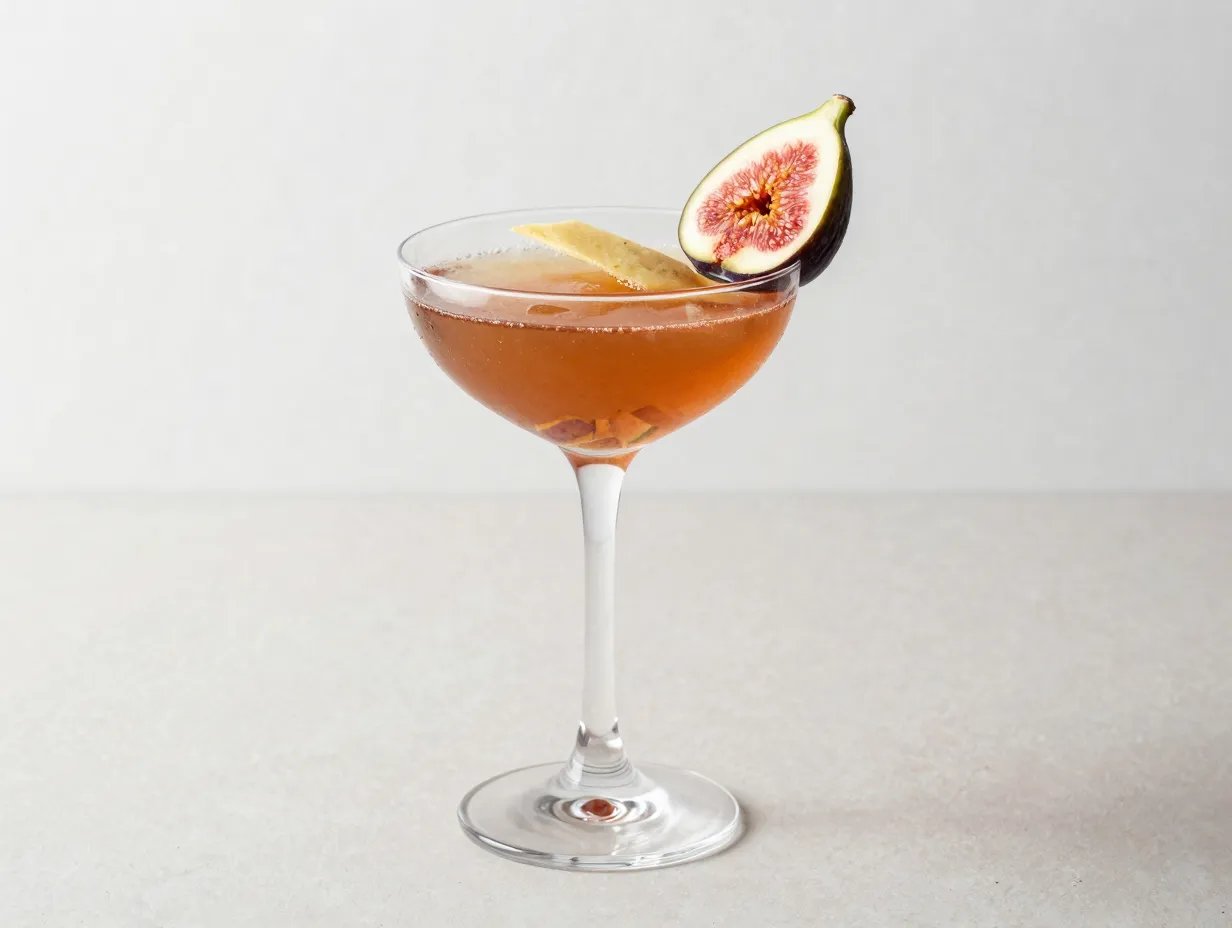 Elegant muddled fig apple ginger mocktail in coupe glass