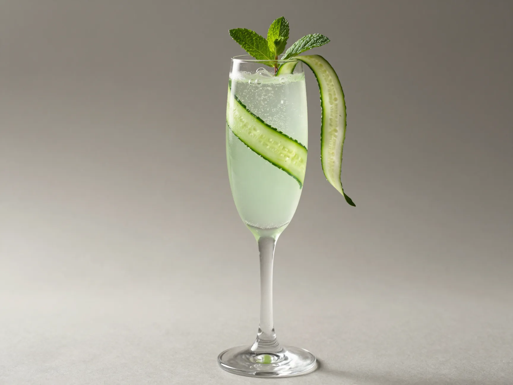 Elegant cucumber spritz mocktail with ribbon garnish