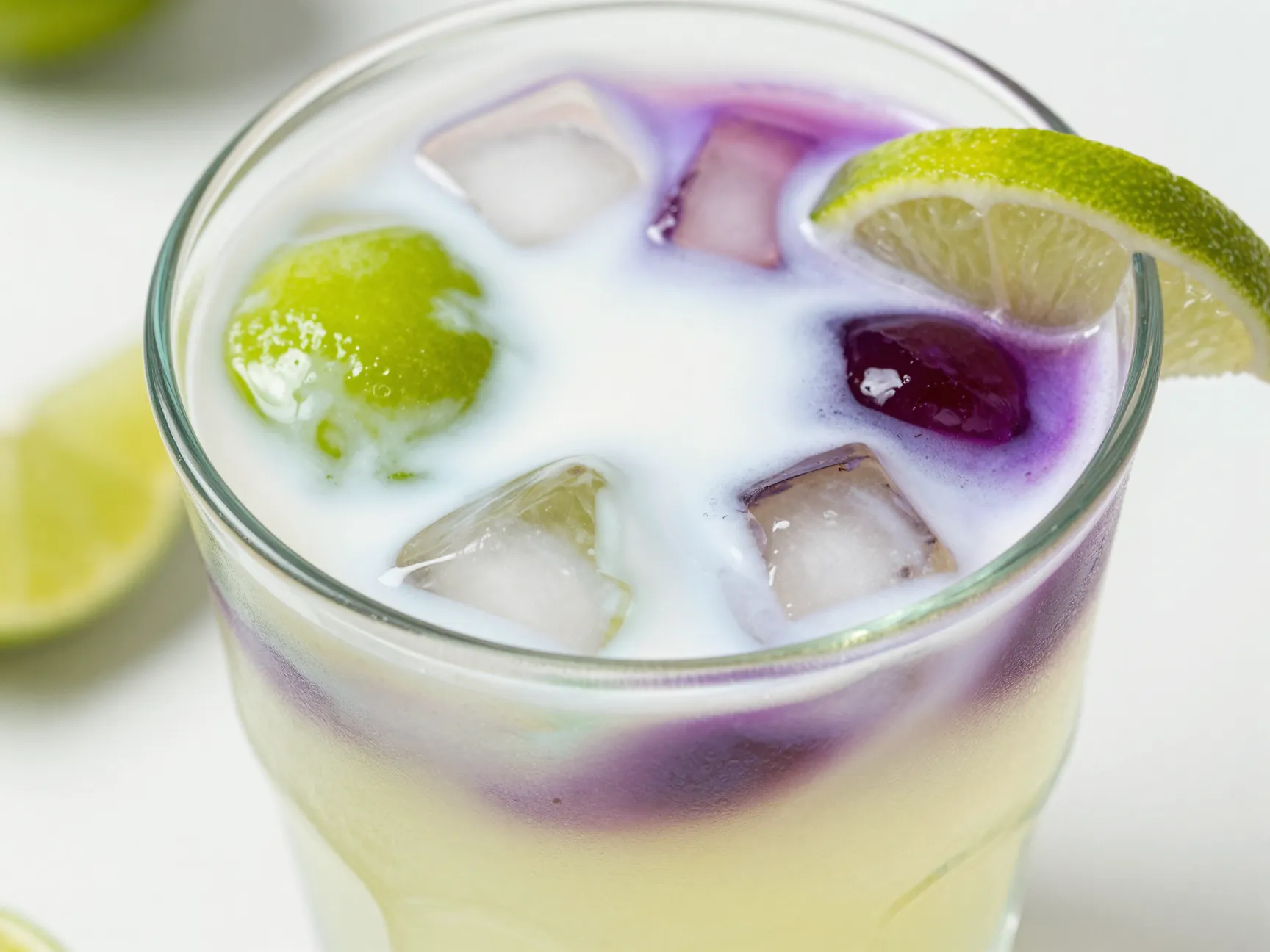 Grape lime seven up coconut cream citrus drink