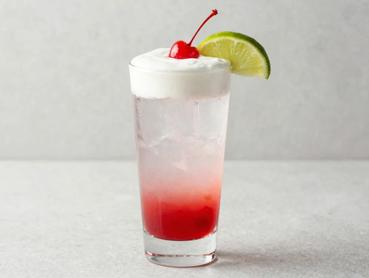 Cherry lime sprite cream maraschino garnish glass