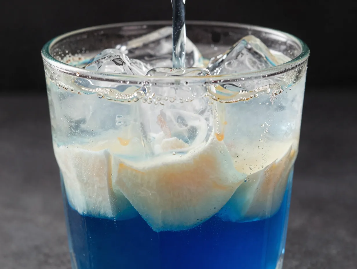 Layered blue raspberry coconut vanilla galaxy red bull drink