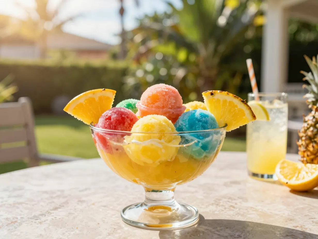 Tropical rainbow sherbet punch with pineapple juice