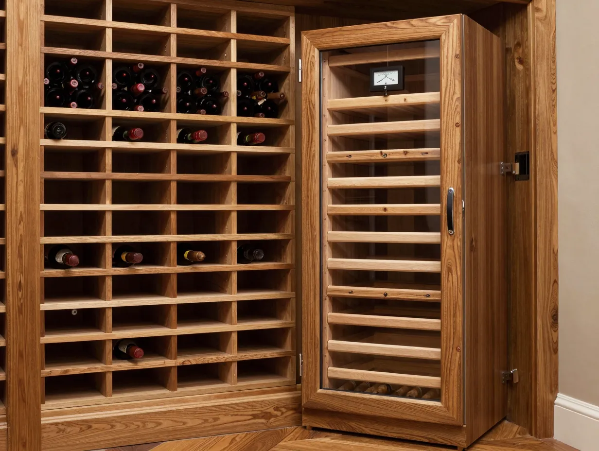 Combined wine room and sealed cigar humidor cabinet side by side