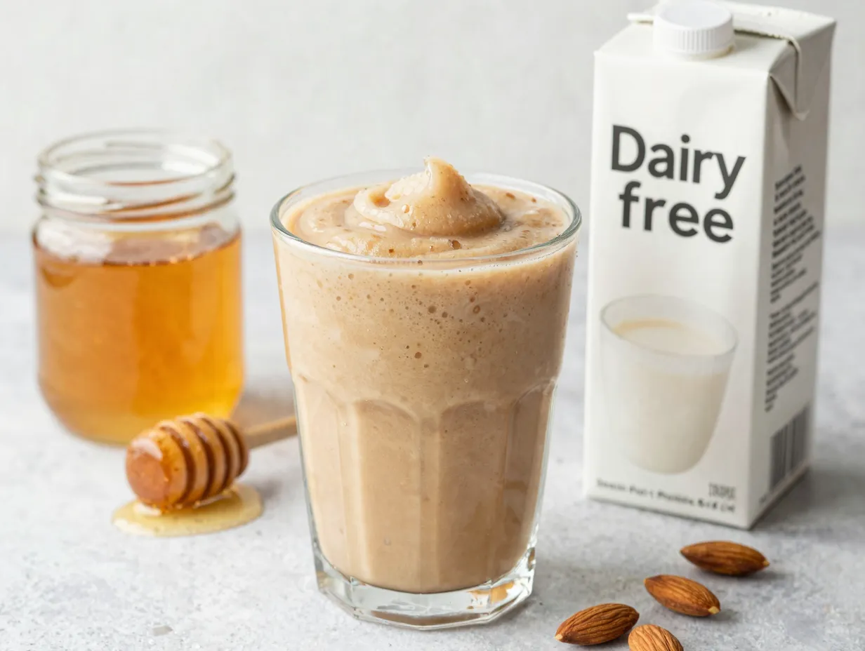 Dairy free almond milk coffee slushie with honey