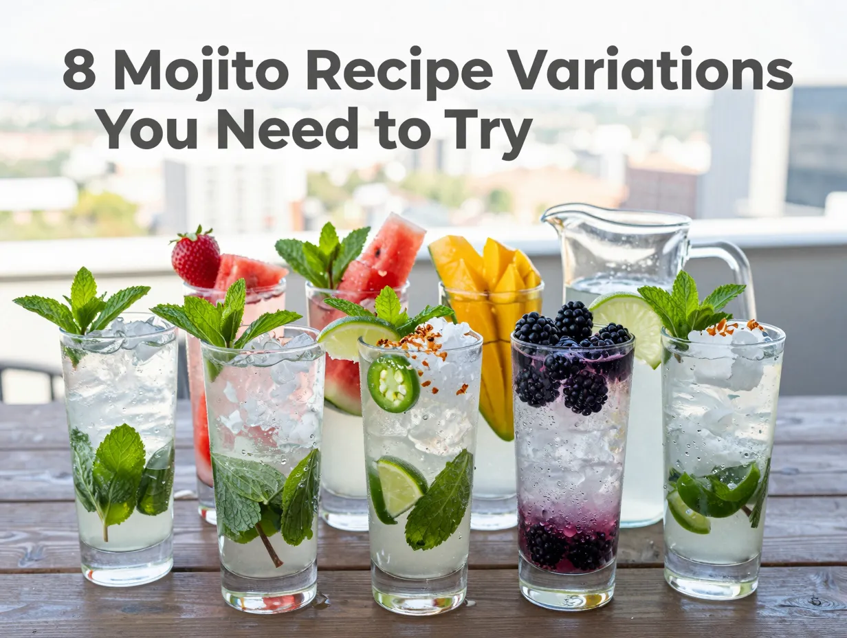 Eight mojitos variations fresh mint garnishes