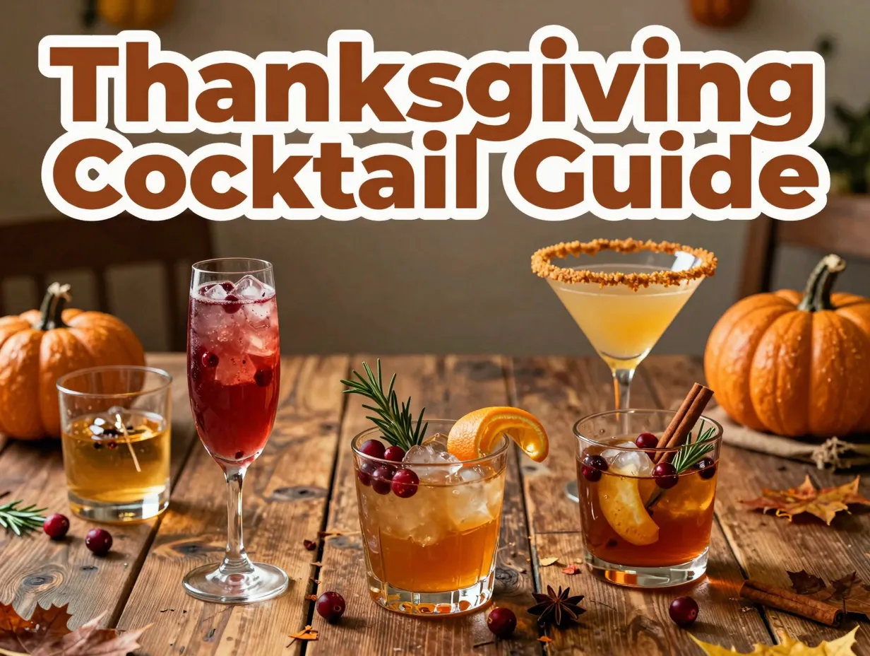 Flatlay thanksgiving drinks cranberry french 75 old fashioned punch martini