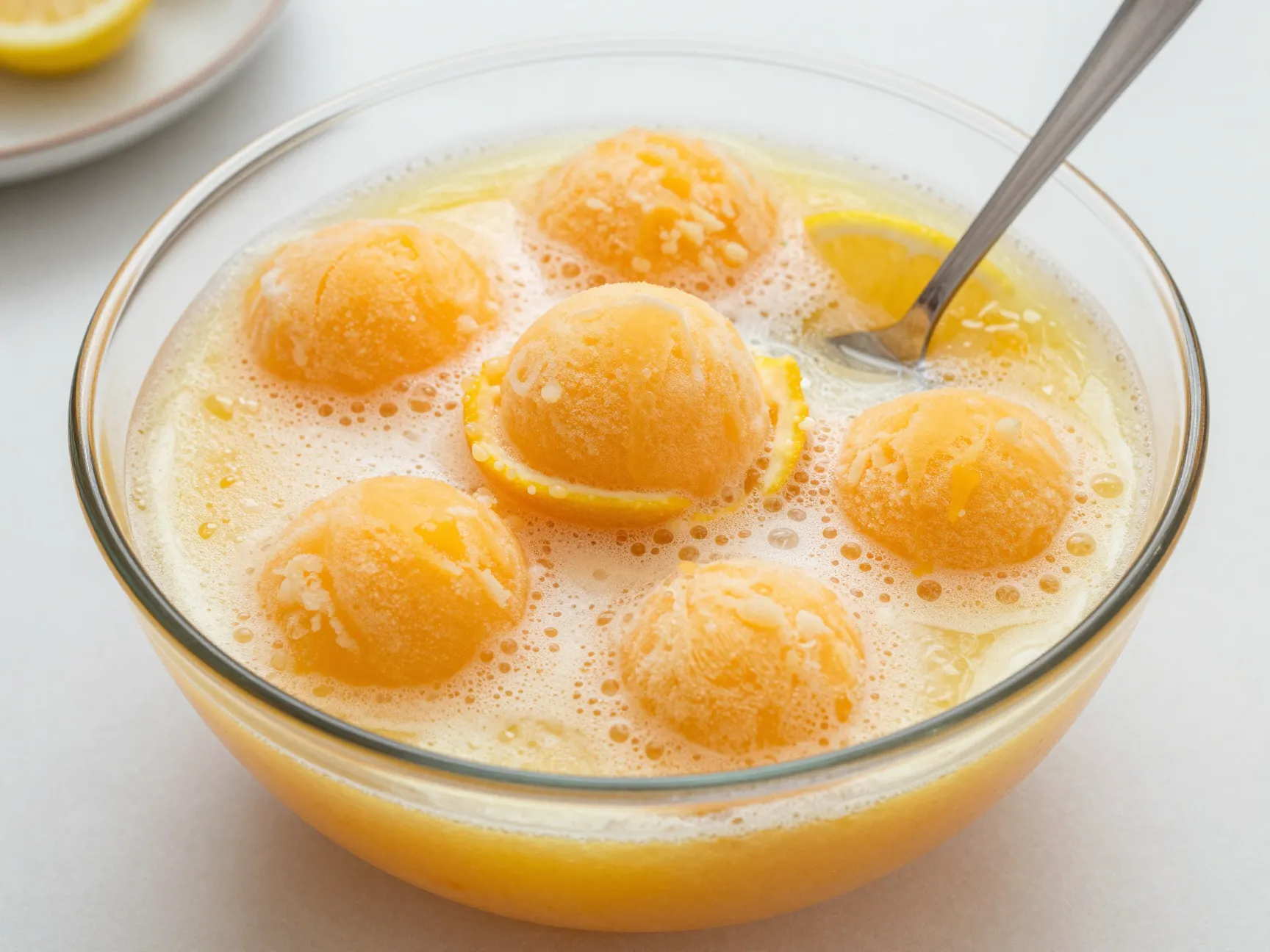 Frothy orange sherbet punch with orange juice soda in bowl